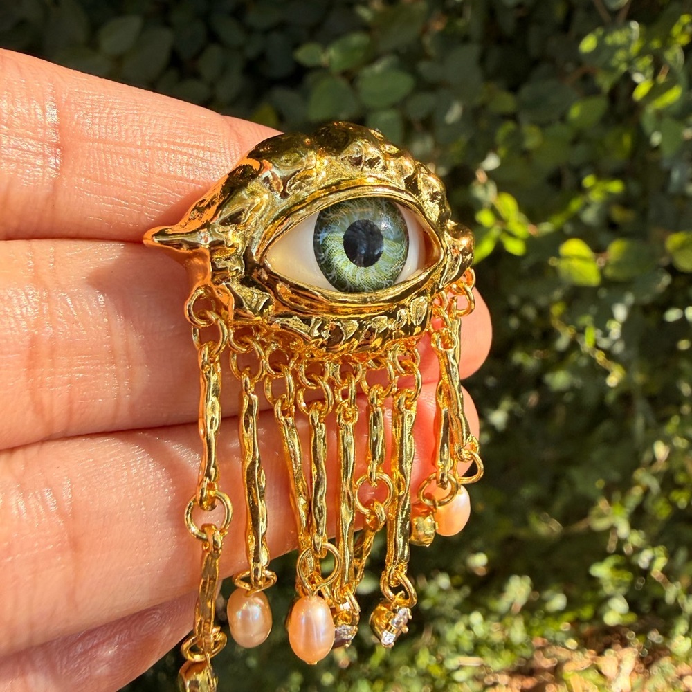 Brooch Gold Eye Pendant with Pearls - Picture 4 of 5
